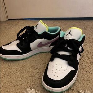 Air Jordan Black and White Sneakers with Purple Swoosh